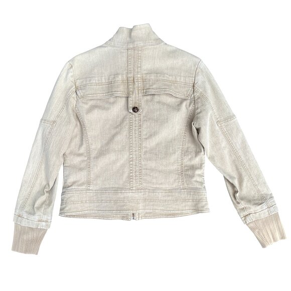 DJ Washed Denim Bomber Jacket Tan Utility Distressed Aviator Pilot Y2K 90s-M - Picture 9 of 16